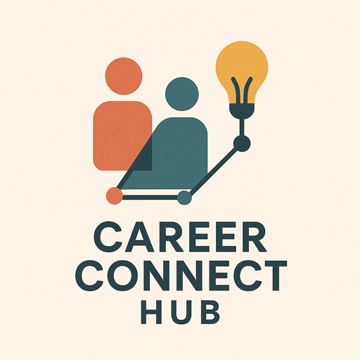  Logo for Career Connect Hub showing two abstract human figures connected to a lightbulb. 